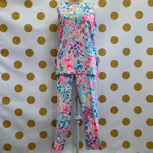 HTF Lilly Pulitzer Donna Tunic Small and Alina Pants 2, Serene Blue Gypsea, MINT